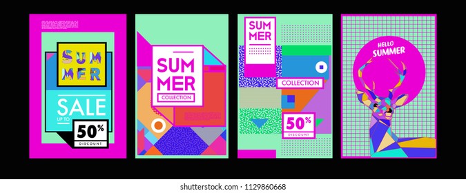 Summer colorful poster design template. Set of summer sale background and illustration. Minimalist design style for summer event poster and banner in eps10. 