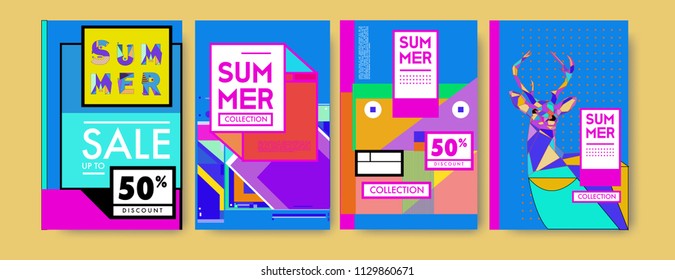 Summer colorful poster design template. Set of summer sale background and illustration. Minimalist design style for summer event poster and banner in eps10. 
