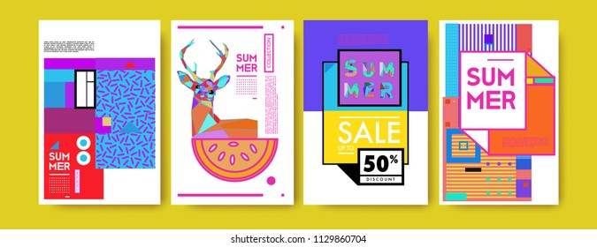 Summer colorful poster design template. Set of summer sale background and illustration. Minimalist design style for summer event poster and banner in eps10. 