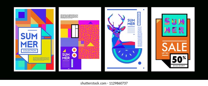 Summer colorful poster design template. Set of summer sale background and illustration. Minimalist design style for summer event poster and banner in eps10. 