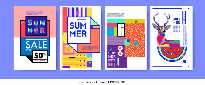 Summer colorful poster design template. Set of summer sale background and illustration. Minimalist design style for summer event poster and banner in eps10. 