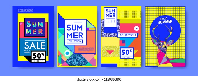 Summer colorful poster design template. Set of summer sale background and illustration. Minimalist design style for summer event poster and banner in eps10. 