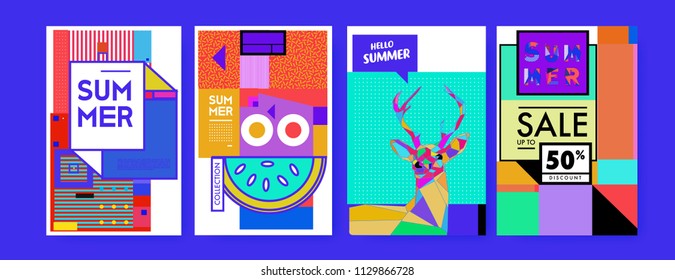 Summer colorful poster design template. Set of summer sale background and illustration. Minimalist design style for summer event poster and banner in eps10. 