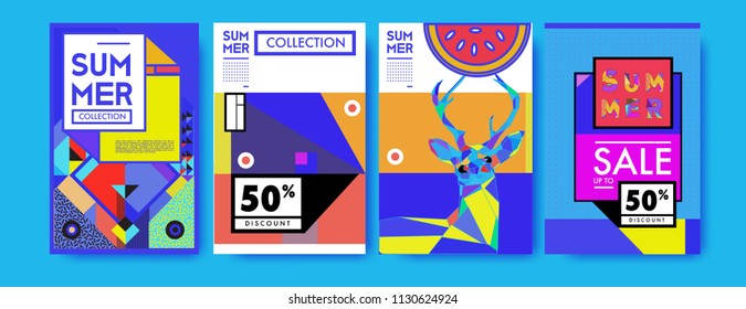 Summer colorful poster design template. Set of summer sale background and illustration. Minimalist design style for summer event poster and banner in eps10. 