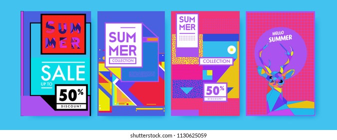 Summer colorful poster design template. Set of summer sale background and illustration. Minimalist design style for summer event poster and banner in eps10. 