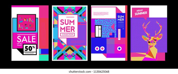 Summer colorful poster design template. Set of summer sale background and illustration. Minimalist design style for summer event poster and banner in eps10. 