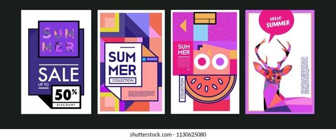 Summer colorful poster design template. Set of summer sale background and illustration. Minimalist design style for summer event poster and banner in eps10. 