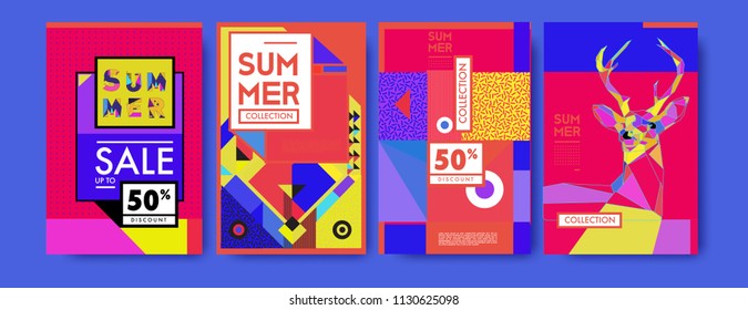 Summer colorful poster design template. Set of summer sale background and illustration. Minimalist design style for summer event poster and banner in eps10. 
