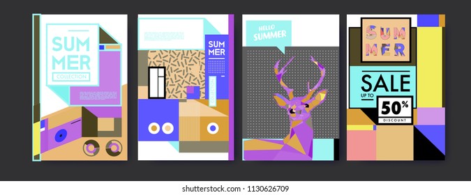 Summer colorful poster design template. Set of summer sale background and illustration. Minimalist design style for summer event poster and banner in eps10. 