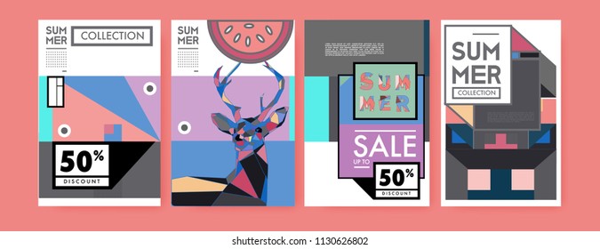 Summer colorful poster design template. Set of summer sale background and illustration. Minimalist design style for summer event poster and banner in eps10. 