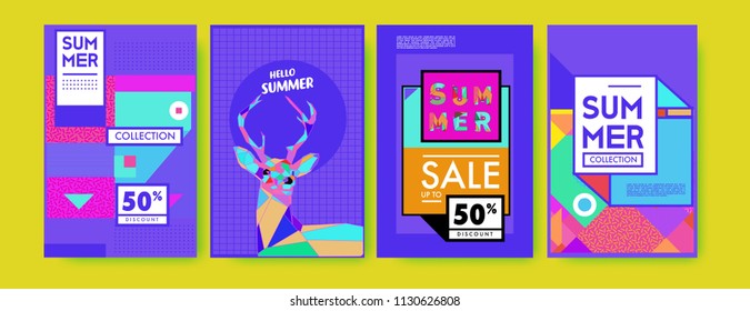 Summer colorful poster design template. Set of summer sale background and illustration. Minimalist design style for summer event poster and banner in eps10. 