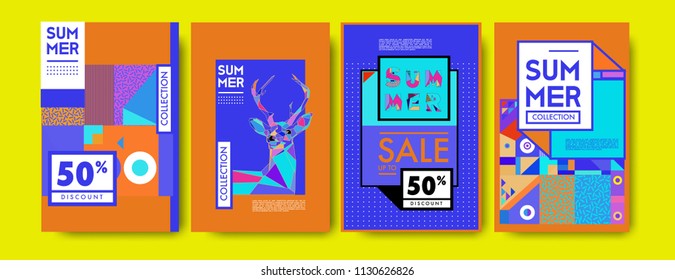 Summer colorful poster design template. Set of summer sale background and illustration. Minimalist design style for summer event poster and banner in eps10. 