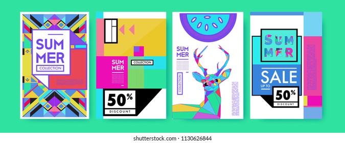 Summer colorful poster design template. Set of summer sale background and illustration. Minimalist design style for summer event poster and banner in eps10. 