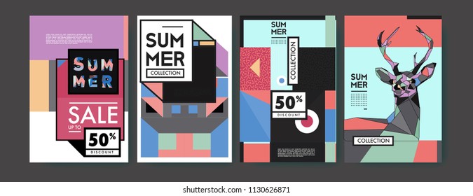 Summer colorful poster design template. Set of summer sale background and illustration. Minimalist design style for summer event poster and banner in eps10. 