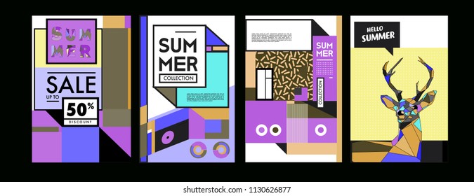 Summer colorful poster design template. Set of summer sale background and illustration. Minimalist design style for summer event poster and banner in eps10. 