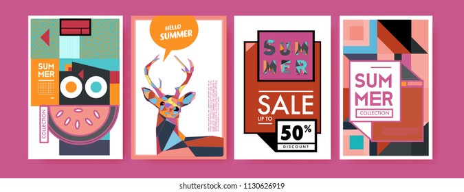 Summer colorful poster design template. Set of summer sale background and illustration. Minimalist design style for summer event poster and banner in eps10. 