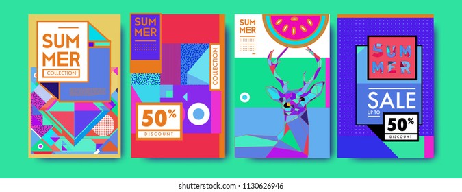 Summer colorful poster design template. Set of summer sale background and illustration. Minimalist design style for summer event poster and banner in eps10. 