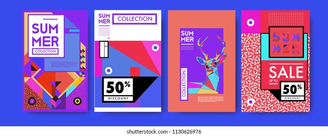 Summer colorful poster design template. Set of summer sale background and illustration. Minimalist design style for summer event poster and banner in eps10. 