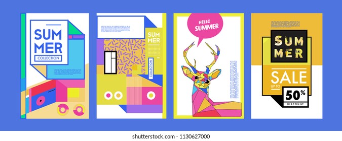 Summer colorful poster design template. Set of summer sale background and illustration. Minimalist design style for summer event poster and banner in eps10. 