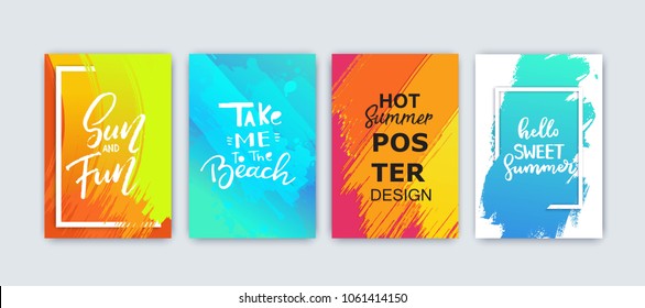 Summer colorful poster design. Vector background for text, flyer, card, placard, invitation. Hand drawn brush stroke, texture.