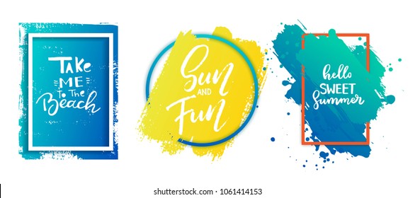 Summer colorful poster design. Vector background for text, flyer, card, placard, invitation. Hand drawn brush stroke, texture.