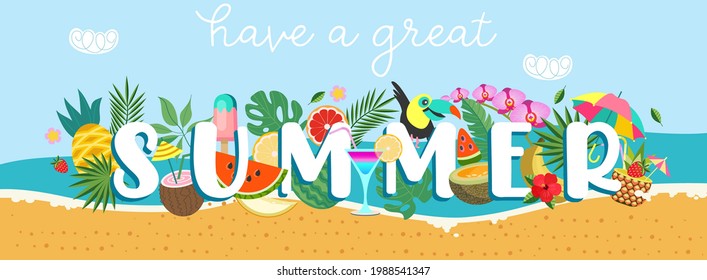 Summer colorful poster. Have a great summer. Vector horizontal illustration.