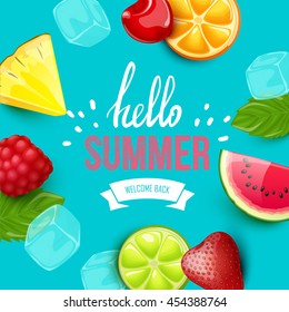 Summer Colorful Poster Vector Background Fruits Stock Vector (Royalty ...