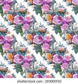 Summer Colorful roses floral watercolor Seamless pattern on white background vector illustration