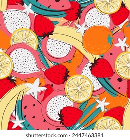 summer colorful seamless pattern with exotic fruits