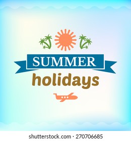 Summer colorful sign,summer holidays, retro typography, sea and beach logo on water background