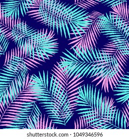 Summer colorful tropical palm tree leaves seamless pattern. Vector grunge design for cards, web, backgrounds and natural product