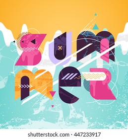 Afiche tipográfico colorido de verano