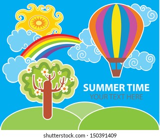 Summer colorful vector background with hot air balloon