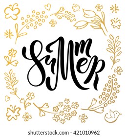 Summer colorful vector banner design. Warm season lettering typography for postcard, card, invitation.Calligraphy greeting card. Typography vector illustration EPS 10, logo, badge, icon,