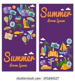 Summer colorful vertical banners with summer elements