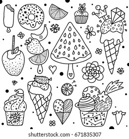 Summer coloring page. Sweets.