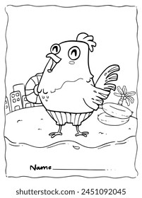 Summer Coloring Pages For Kids,  chicken on the beach, digital painting, Preschool, Coloring Book Simple, Homework, Homeschool, Printable worksheets , Kindergarten