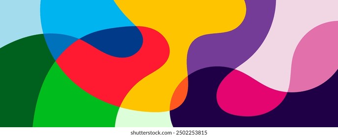 Diseño de Vector de fondo de doodle fluido de colores de verano. Fondo de pantalla para Anuncio, revista, redes sociales, álbum creativo, portada de arte Plantilla de ilustración de diseño editable.	