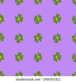 Colores de verano sin fisuras con un adorno de flor verde simple adornado con un fondo violeta brillante. Fondo decorativo para el diseño de tejidos, impresión textil, envoltura, cubierta. Ilustración vectorial.