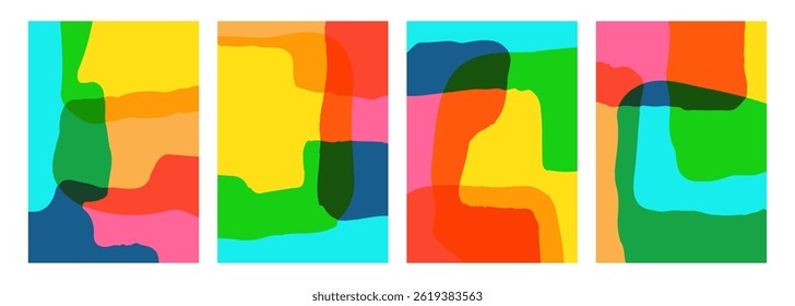 Summer colors. Set of abstract backgrounds with various curved bright colored shapes for creative graphic design. Vector illustration.