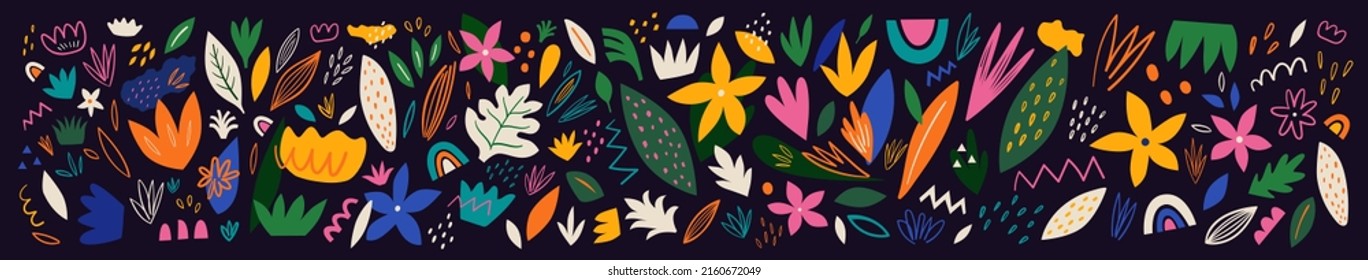 Summer colourful abstract illustration. Bright beautiful floral design in modern hand drawn style.	
