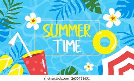 Summer colourful banner in vector, flat style.