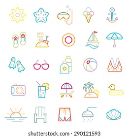 Summer colourful line icons set