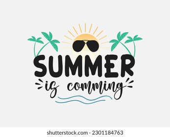 Summer is coming. Brush lettering composition. Motivational typography for cards, wall prints and posters. Handwritten calligraphy. Vector illustration