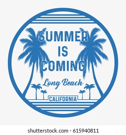 Summer is coming, california, slogan typography, t-shirt graphics, vectors