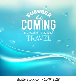 Summer coming phrase over wave background. Vector illustration.