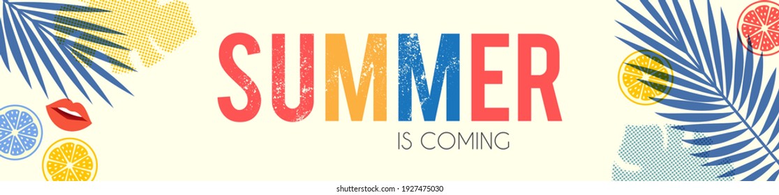 Summer is coming. Poster design template with silk-screen effect. Serigraphy design