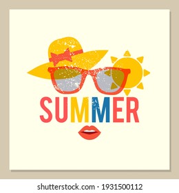 Der Sommer kommt. Plakatdesign-Vorlage mit Seidenschutzeffekt. Serigraphie-Design