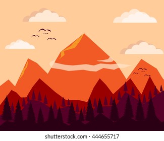 Summer is coming.The red mountain on the orange sky.This is vector