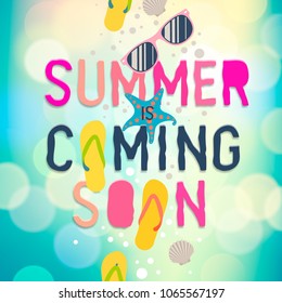 Summer coming soon, Summer holiday poster. Traveling template poster, vector illustration